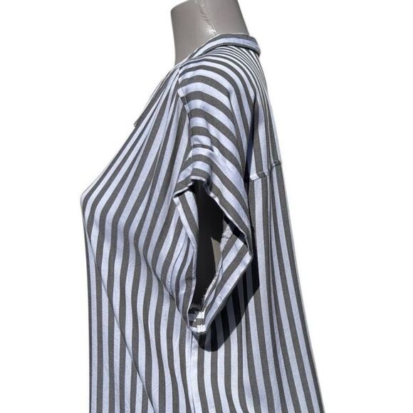 Alexander Jordan Button-up Shirt Women's Large Olive Green Striped 100% Rayon - Picture 9 of 11